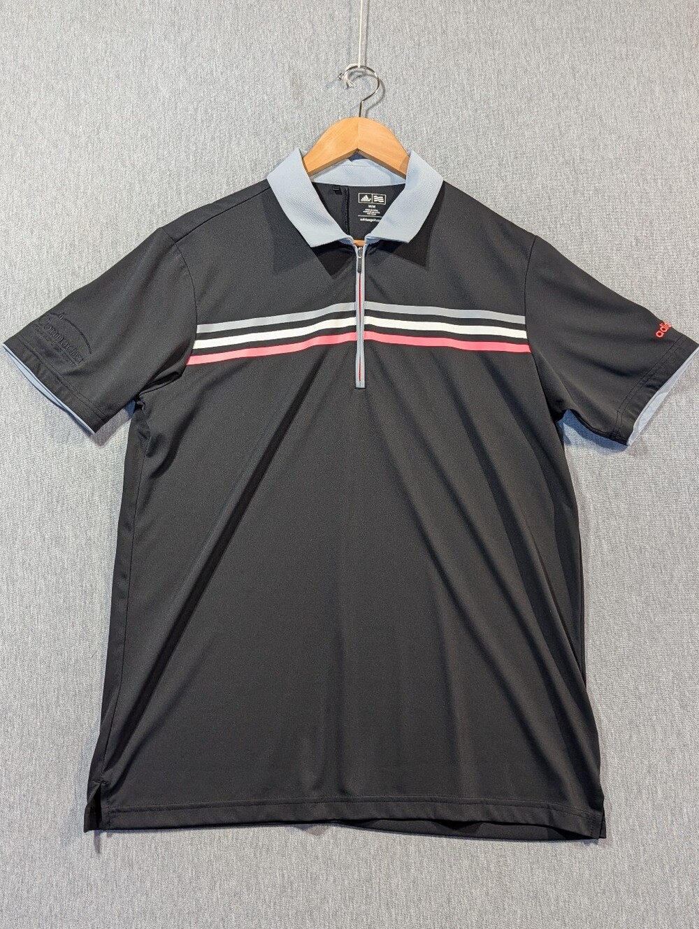 Adidas Golf Polo Shirt Men's Medium Black Gray Quarter Zip